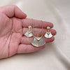 Oro Laminado Earring and Pendant Adult Set, Gold Filled Style with Ivory Mother of Pearl and White Micro Pave, Polished, Golden Finish, 10.196.0108