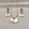 Oro Laminado Earring and Pendant Adult Set, Gold Filled Style with Ivory Mother of Pearl and White Micro Pave, Polished, Golden Finish, 10.196.0108