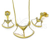 Oro Laminado Earring and Pendant Adult Set, Gold Filled Style with Ivory Mother of Pearl and White Micro Pave, Polished, Golden Finish, 10.196.0108