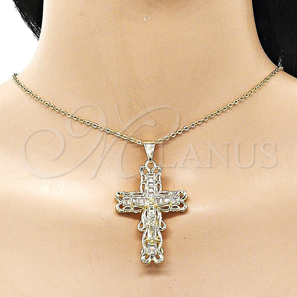 Gold Filled Pendant — Religious Pendant Crucifix and Baguette Design with White — alternate product view — SKU 154137 | Oro Laminado dije — Religious Pendant Crucifix and Baguette diseño with blanco — SKU 154137