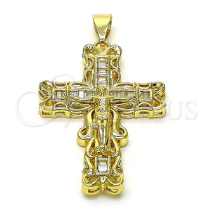 Gold Filled Pendant — Religious Pendant Crucifix and Baguette Design with White — main product view — SKU 154137 | Oro Laminado dije — Religious Pendant Crucifix and Baguette diseño with blanco — SKU 154137