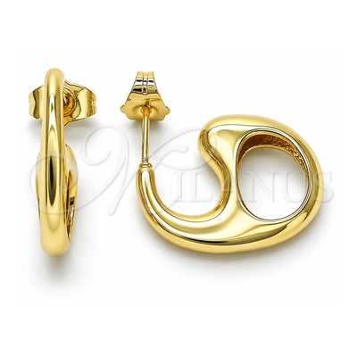 Oro Laminado Stud Earring, Gold Filled Style Puff Mariner Design, Polished, Golden Finish, 02.163.0224