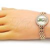 Oro Laminado Fancy Bracelet, Gold Filled Style San Judas and Bismark Design, with White Micro Pave, Polished, Tricolor, 03.283.0340.07 (10 MM Thickness, 7 Inches Length)