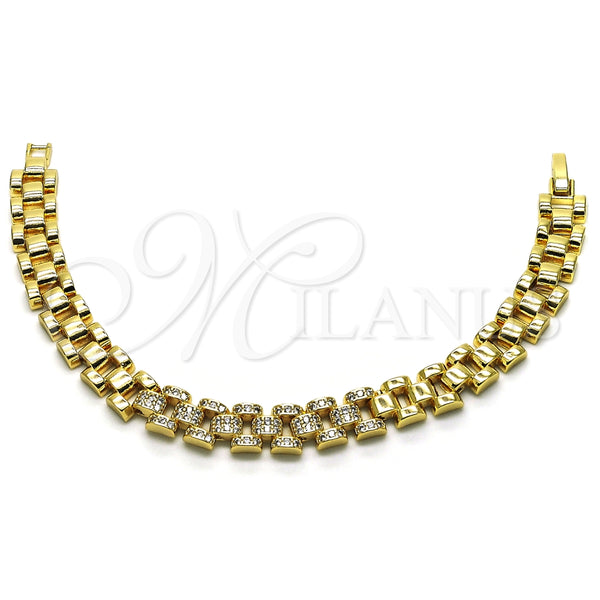 Oro Laminado Fancy Bracelet, Gold Filled Style with White Micro Pave, Polished, Golden Finish, 03.283.0342.07