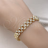 Oro Laminado Fancy Bracelet, Gold Filled Style with White Micro Pave, Polished, Golden Finish, 03.283.0342.07 (09 MM Thickness, 7 Inches Length)