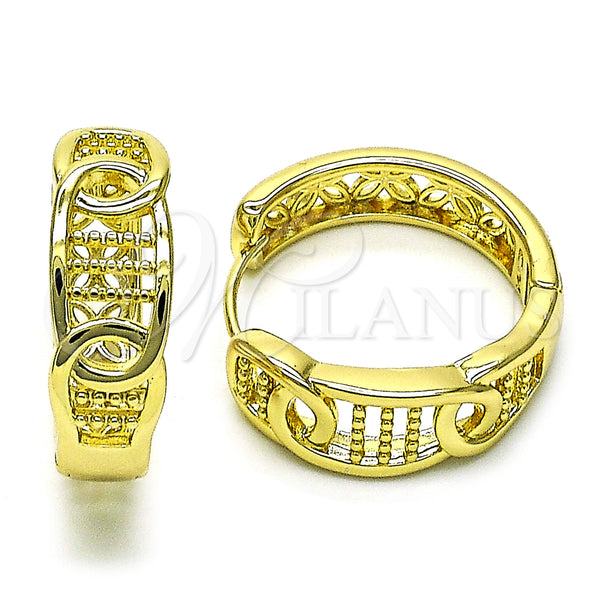 Oro Laminado Huggie Hoop, Gold Filled Style Butterfly Design, Polished, Golden Finish, 02.213.0578.25