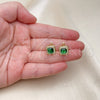 Oro Laminado Leverback Earring, Gold Filled Style with Green Cubic Zirconia and White Micro Pave, Polished, Golden Finish, 02.213.0582