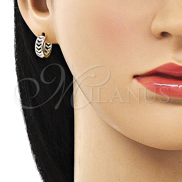 Gold Filled Hoop Earrings — Huggie Hoop Heart Design Polished Tricolor 02. — alternate product view — SKU 154195 | Oro Laminado aretes de aro — Huggie Hoop corazón diseño pulido Tricolor 02. — SKU 154195