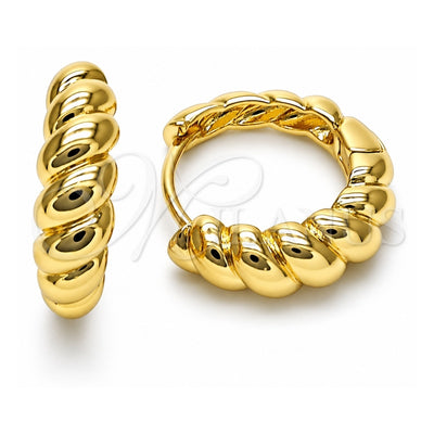 Oro Laminado Huggie Hoop, Gold Filled Style Twist Design, Polished, Golden Finish, 02.213.0534.20