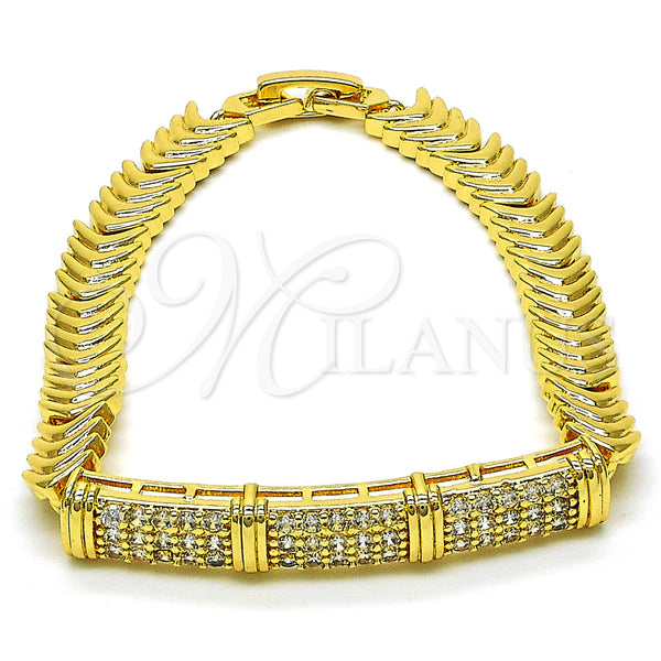Gold Filled Bracelet — Fancy Bracelet Nameplate Design with White Cubic Zirconia — main product view — SKU 154199 | Oro Laminado brazalete — elegante Bracelet Nameplate diseño with blanco Cubic Zirconia — SKU 154199