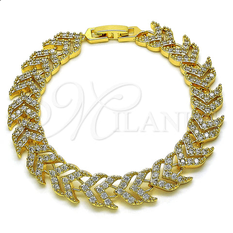 Oro Laminado Fancy Bracelet, Gold Filled Style with White Micro Pave, Polished, Raw, 03.346.0025 (10 MM Thickness, 7 Inches Length)