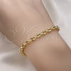 Oro Laminado Fancy Bracelet, Gold Filled Style Puff Mariner Design, Polished, Golden Finish, 03.213.0233.07 (Thickness, 7 Inches Length)