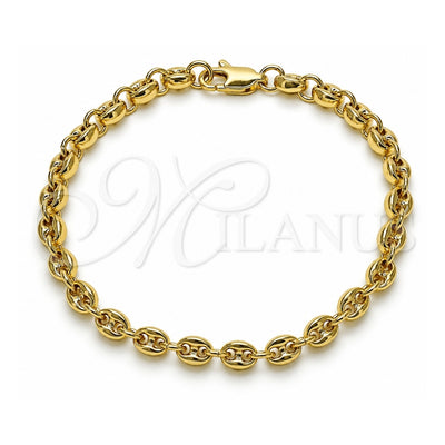 Oro Laminado Fancy Bracelet, Gold Filled Style Puff Mariner Design, Polished, Golden Finish, 03.213.0233.07 (Thickness, 7 Inches Length)