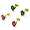 Oro Laminado Stud Earring, Gold Filled Style Heart Design, with Ruby Cubic Zirconia, Polished, Golden Finish, 02.342.0290.1