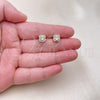 Oro Laminado Stud Earring, Gold Filled Style with White Cubic Zirconia and White Micro Pave, Polished, Golden Finish, 02.342.0292