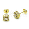 Oro Laminado Stud Earring, Gold Filled Style with White Cubic Zirconia and White Micro Pave, Polished, Golden Finish, 02.342.0292
