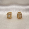 Oro Laminado Stud Earring, Gold Filled Style Baguette Design, with White Micro Pave and White Cubic Zirconia, Polished, Golden Finish, 02.342.0294