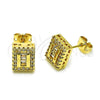 Oro Laminado Stud Earring, Gold Filled Style Baguette Design, with White Micro Pave and White Cubic Zirconia, Polished, Golden Finish, 02.342.0295