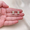 Oro Laminado Stud Earring, Gold Filled Style Baguette Design, with White Cubic Zirconia, Polished, Golden Finish, 02.342.0297