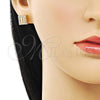 Oro Laminado Stud Earring, Gold Filled Style Baguette Design, with White Micro Pave and White Cubic Zirconia, Polished, Golden Finish, 02.342.0298