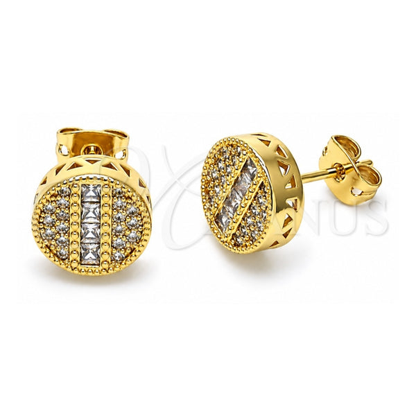 Oro Laminado Stud Earring, Gold Filled Style with White Micro Pave and White Cubic Zirconia, Polished, Golden Finish, 02.342.0300