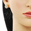 Oro Laminado Stud Earring, Gold Filled Style Baguette and Flower Design, with White Cubic Zirconia, Polished, Golden Finish, 02.342.0303