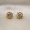 Oro Laminado Stud Earring, Gold Filled Style Baguette and Flower Design, with White Cubic Zirconia, Polished, Golden Finish, 02.342.0303