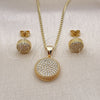 Oro Laminado Earring and Pendant Adult Set, Gold Filled Style with White Micro Pave, Polished, Golden Finish, 10.342.0140