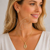 Oro Laminado Earring and Pendant Adult Set, Gold Filled Style Puff Mariner Design, with White Micro Pave, Polished, Golden Finish, 10.342.0146