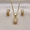 Oro Laminado Earring and Pendant Adult Set, Gold Filled Style with White Micro Pave, Polished, Golden Finish, 10.342.0147