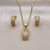 Oro Laminado Earring and Pendant Adult Set, Gold Filled Style with White Micro Pave, Polished, Golden Finish, 10.342.0147