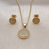 Oro Laminado Earring and Pendant Adult Set, Gold Filled Style with White Micro Pave, Polished, Golden Finish, 10.342.0150