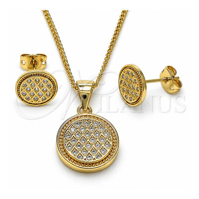 Oro Laminado Earring and Pendant Adult Set, Gold Filled Style with White Micro Pave, Polished, Golden Finish, 10.342.0150