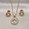 Oro Laminado Earring and Pendant Adult Set, Gold Filled Style with White Micro Pave, Polished, Golden Finish, 10.342.0151