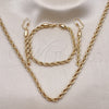 Oro Laminado Necklace, Bracelet and Earring, Gold Filled Style Rope Design, Polished, Golden Finish, 06.372.0065