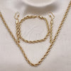 Oro Laminado Necklace, Bracelet and Earring, Gold Filled Style Rope Design, Polished, Golden Finish, 06.372.0065