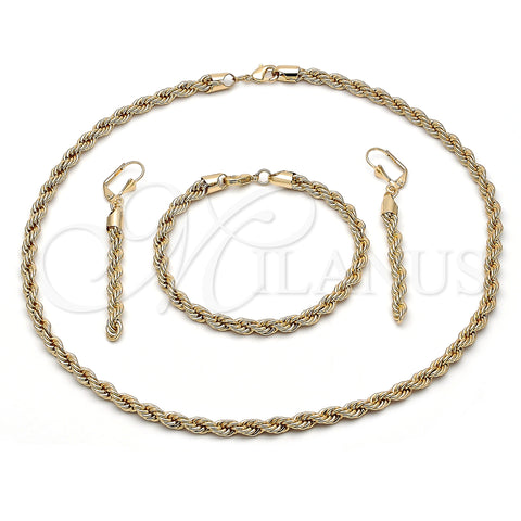 Oro Laminado Necklace, Bracelet and Earring, Gold Filled Style Rope Design, Polished, Golden Finish, 06.372.0065