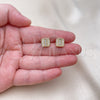 Oro Laminado Stud Earring, Gold Filled Style Cluster Design, with White Micro Pave and White Cubic Zirconia, Polished, Golden Finish, 02.342.0306