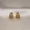 Oro Laminado Stud Earring, Gold Filled Style Cluster Design, with White Micro Pave and White Cubic Zirconia, Polished, Golden Finish, 02.342.0306