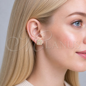 Gold Filled Ring — Stud Earring Baguette Design with White Micro Pave — main product view — SKU 154254 | Oro Laminado anillo — Stud Earring Baguette diseño with blanco Micro Pave — SKU 154254