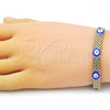 Oro Laminado Fancy Bracelet, Gold Filled Style Evil Eye and Bismark Design, Blue Enamel Finish, Golden Finish, 03.331.0213.08 (08 MM Thickness, 8 Inches Length)