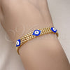 Oro Laminado Fancy Bracelet, Gold Filled Style Evil Eye and Bismark Design, Blue Enamel Finish, Golden Finish, 03.331.0213.08 (08 MM Thickness, 8 Inches Length)