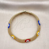 Oro Laminado Fancy Bracelet, Gold Filled Style Evil Eye and Bismark Design, Multicolor Enamel Finish, Golden Finish, 03.331.0213.1.08 (08 MM Thickness, 8 Inches Length)