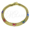 Oro Laminado Fancy Bracelet, Gold Filled Style Butterfly and Bismark Design, Multicolor Enamel Finish, Golden Finish, 03.331.0214.08 (08 MM Thickness, 8 Inches Length)