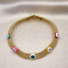 Oro Laminado Fancy Bracelet, Gold Filled Style Evil Eye and Bismark Design, Multicolor Enamel Finish, Golden Finish, 03.331.0215.1.08 (08 MM Thickness, 8 Inches Length)