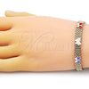 Oro Laminado Fancy Bracelet, Gold Filled Style Butterfly and Bismark Design, Multicolor Enamel Finish, Golden Finish, 03.331.0216.1.08 (08 MM Thickness, 8 Inches Length)