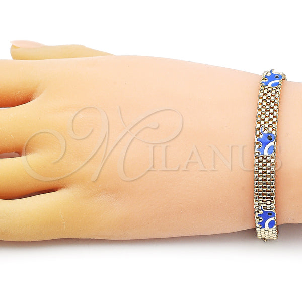 Gold Filled Bracelet — Fancy Bracelet Elephant and Bismark Design Blue Enamel — alternate product view — SKU 154274 | Oro Laminado brazalete — elegante Bracelet Elephant and Bismark diseño Blue Enamel — SKU 154274