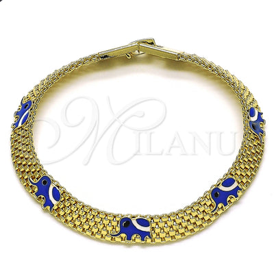 Oro Laminado Fancy Bracelet, Gold Filled Style Elephant and Bismark Design, Blue Enamel Finish, Golden Finish for wholesale, main product view