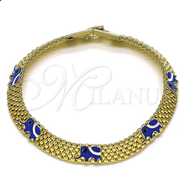 Gold Filled Bracelet — Fancy Bracelet Elephant and Bismark Design Blue Enamel — main product view — SKU 154274 | Oro Laminado brazalete — elegante Bracelet Elephant and Bismark diseño Blue Enamel — SKU 154274