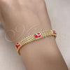Oro Laminado Fancy Bracelet, Gold Filled Style Elephant and Bismark Design, Red Enamel Finish, Golden Finish, 03.331.0218.1.08 (08 MM Thickness, 8 Inches Length)